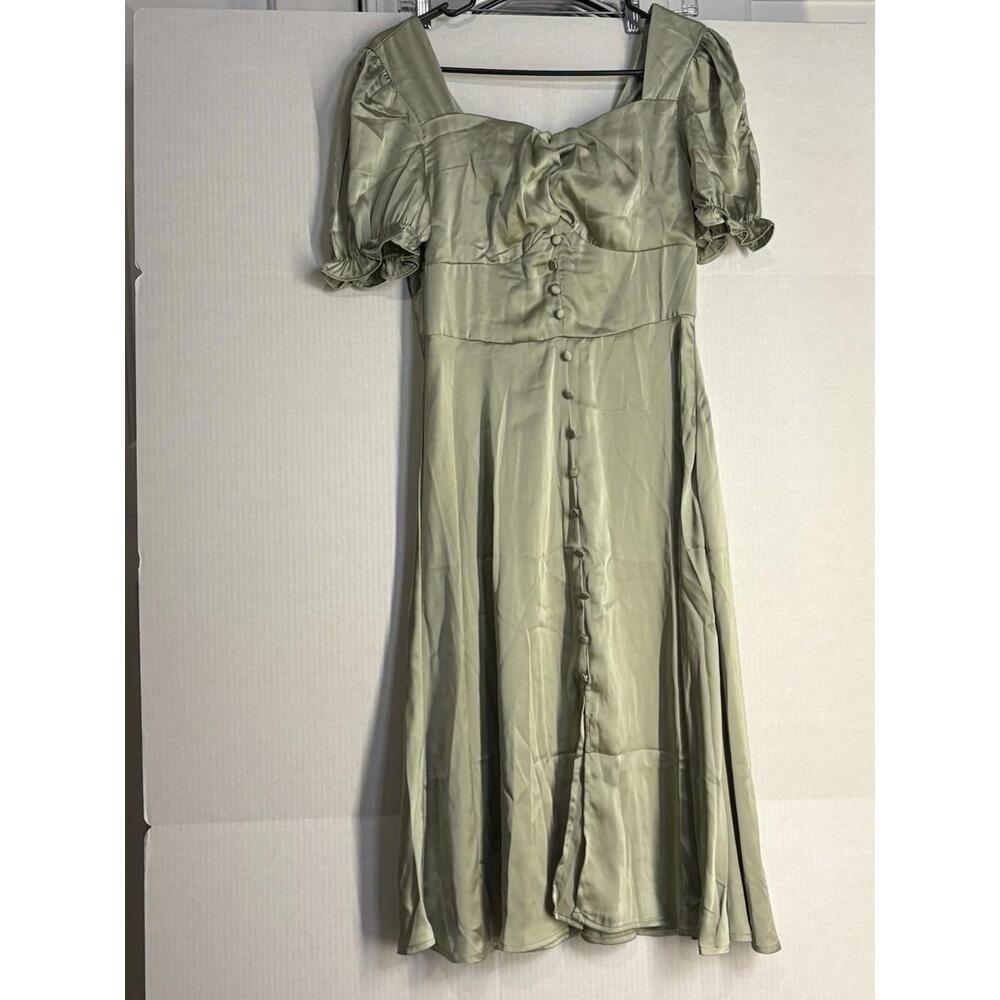 Belle Pouge Elegant Retro Cocktail Dress Green Silky Size Small 433